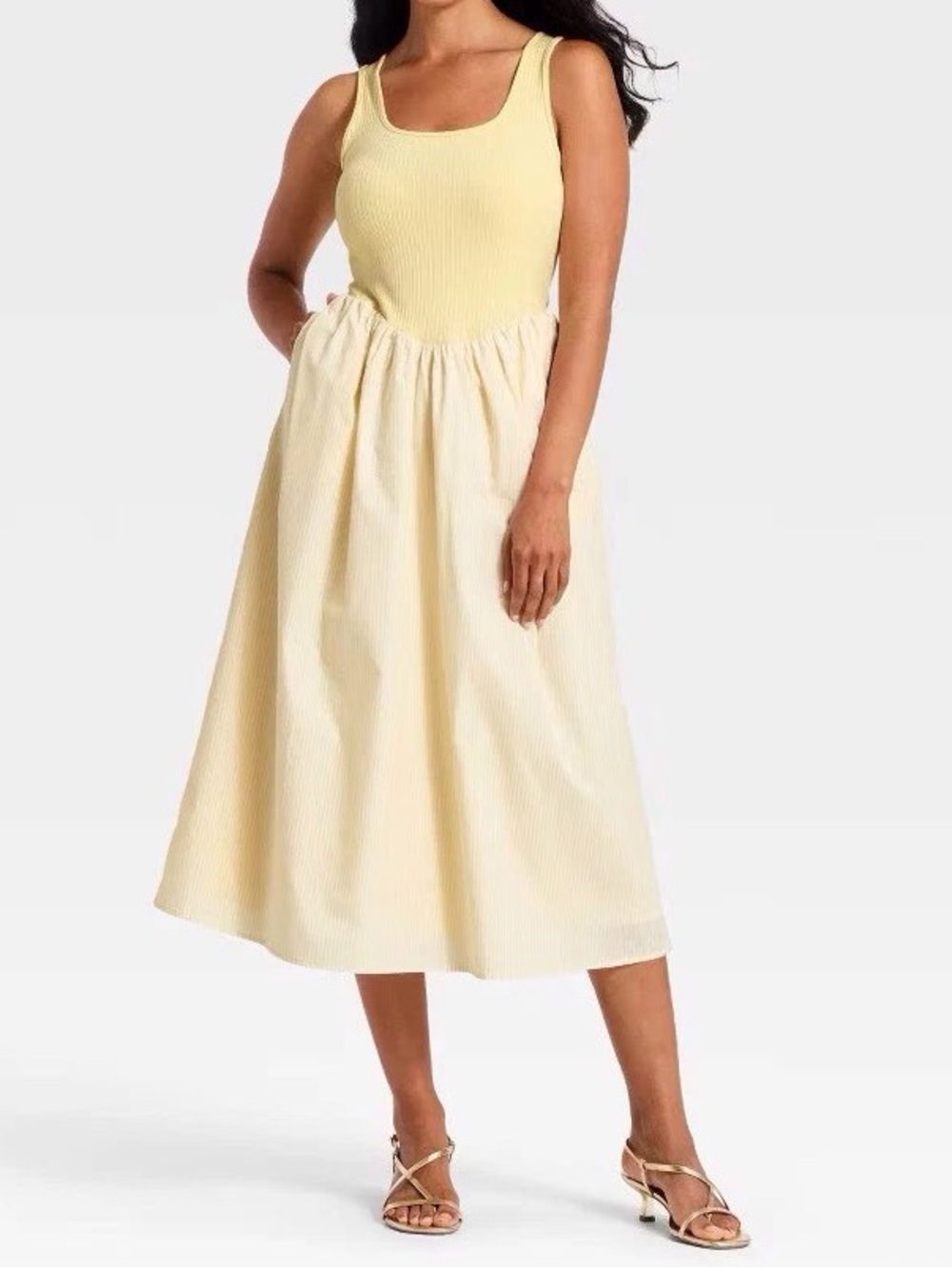 Sleeveless Scoop-Neck Cream Midi Dress